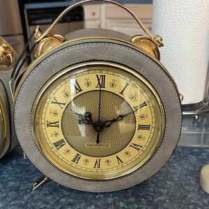 Vintage inspired Gold and Gray Clock battery operated clock crossbody bag